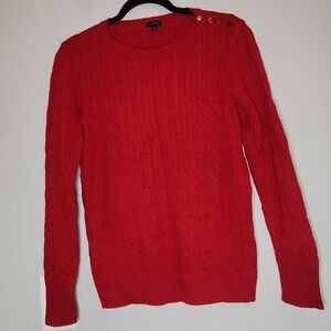 Talbots Lambswool Blend Red Cable Knit Sweater Button Shoulder Size Large